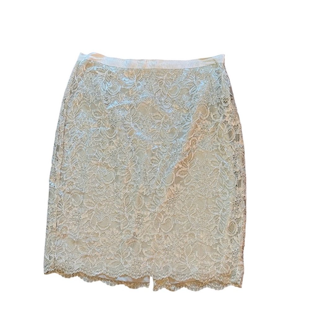New York & Company Lace Skirt Size 10 Beige Nude Pencil Scalloped Hem